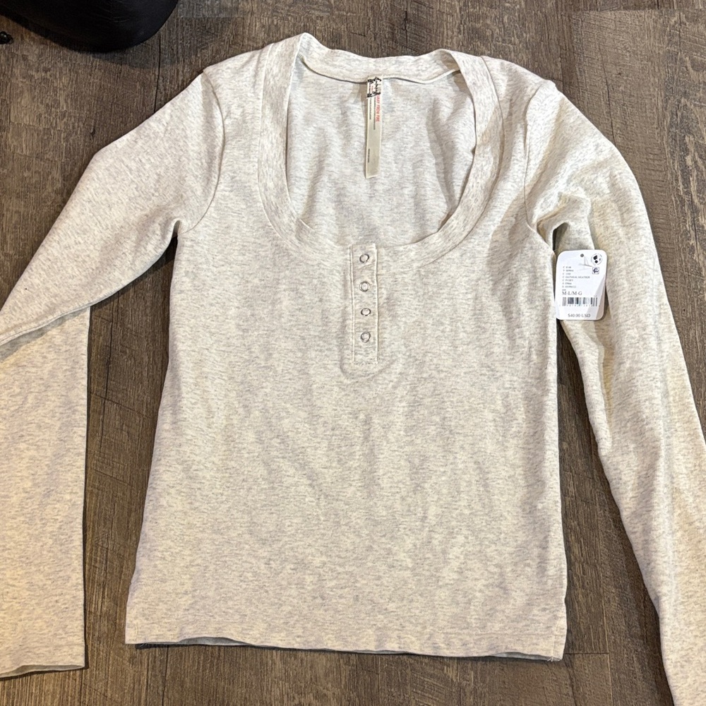 Free People Gray Long Sleeve Top